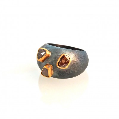 hand made 24k gold and silver ring with diamond